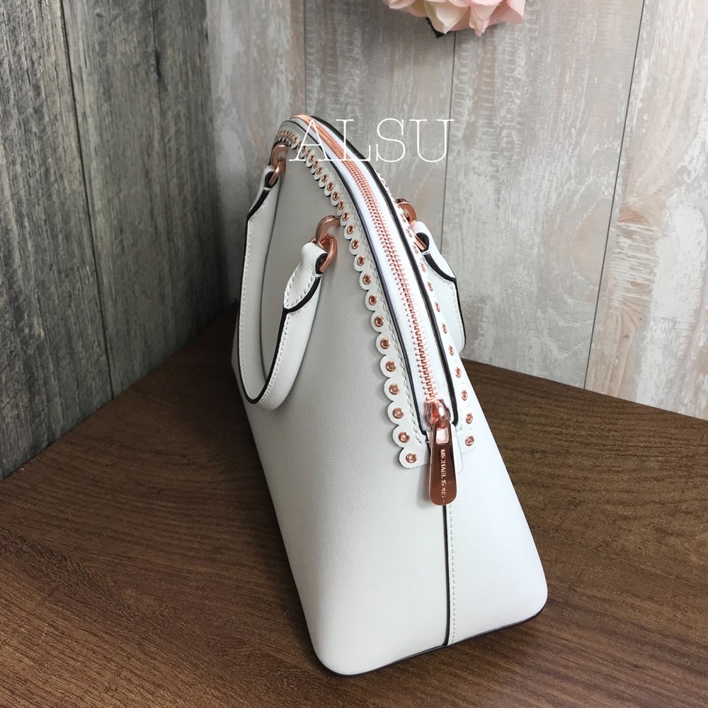 Michael Kors Emmy Large Dome Satchel Optic White - Picture 3 of 8